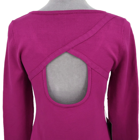 Bebe Sweater Womens XL Pink Sequins Stretch Knit Tunic V-neck Open Back New - Picture 5 of 16